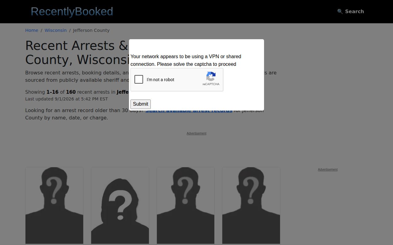 Jefferson County unofficial booking record publisher interface