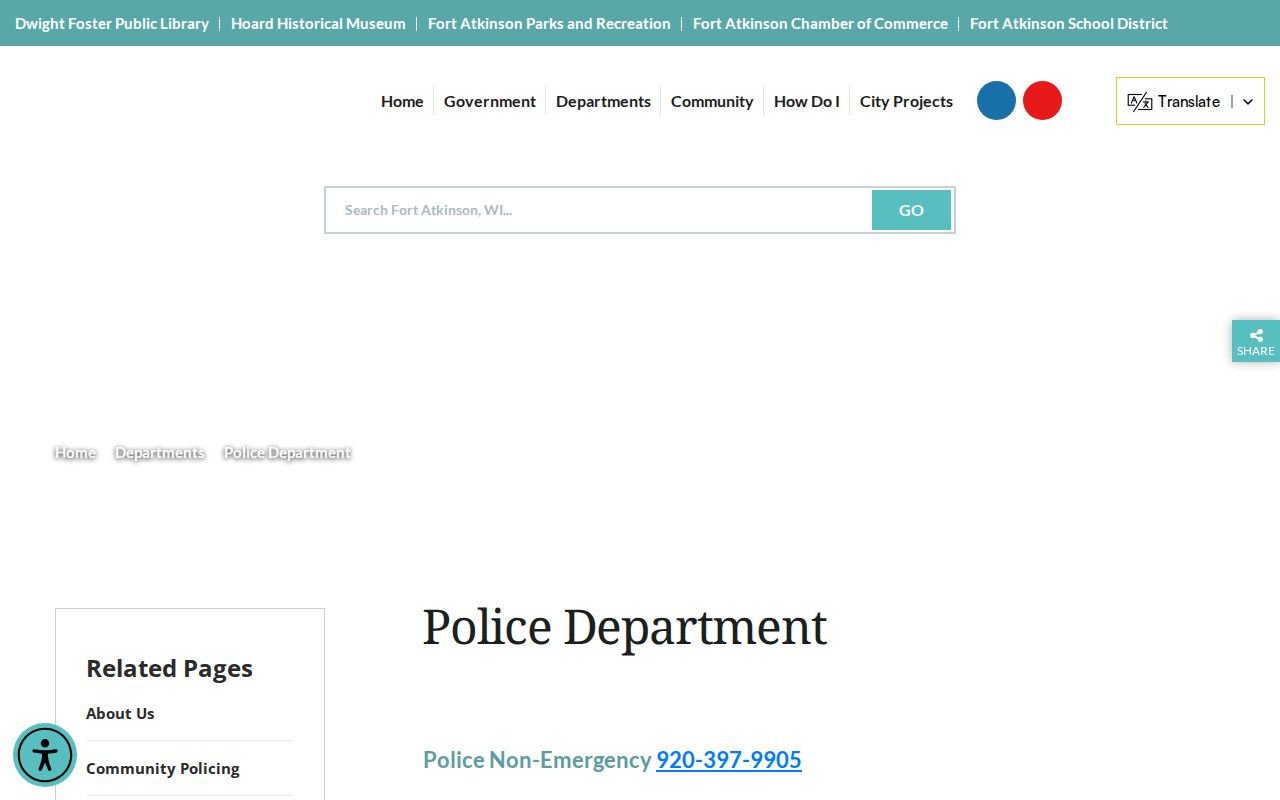 Fort Atkinson Police Department route for Jefferson County arrest records