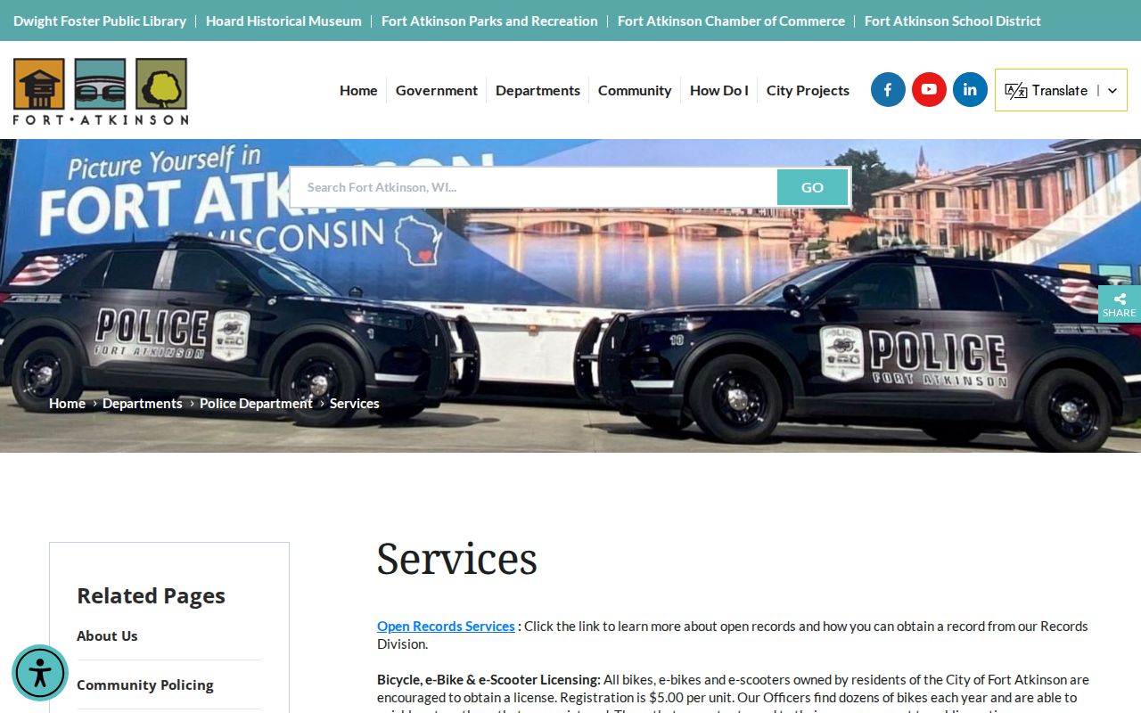 Fort Atkinson Police Services route for Jefferson County booking records