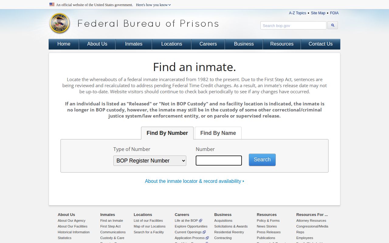 Jefferson County federal-custody record search through the BOP inmate locator