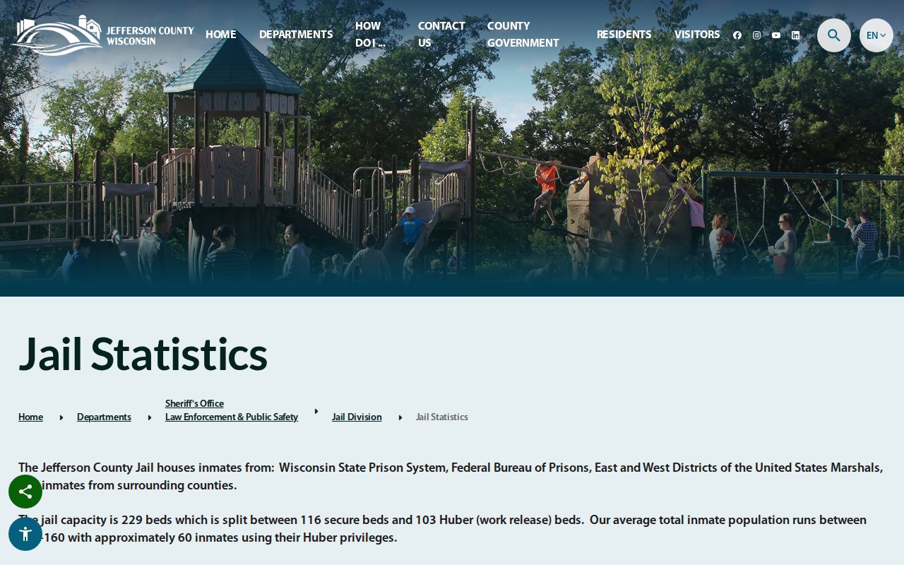 Jefferson County Jail booking and mixed-custody statistics page