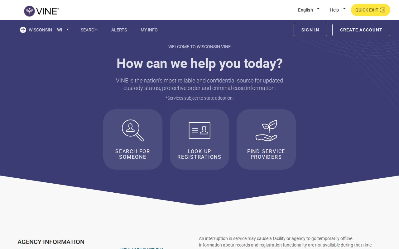 Jefferson County custody-record search through VINELink Wisconsin