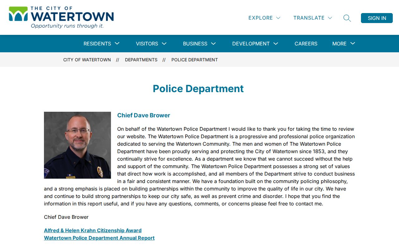 Watertown Police Department route for Jefferson County arrest records